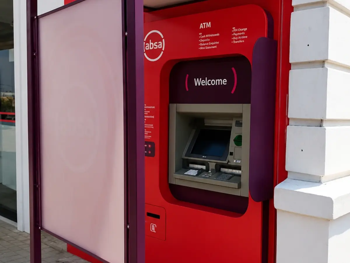 Branded Absa ATM surround with Welcome header panel