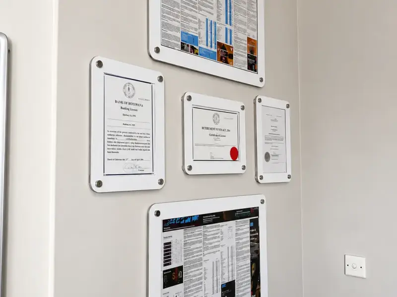 Acrylic poster frames for regulatory signage