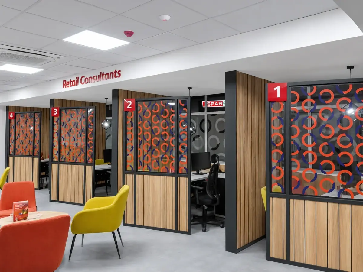 Bank Gaborone Consultant numbers and custom optically clear white ink glass treatment