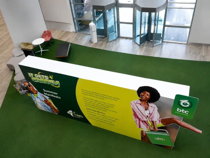 Custom BTC Summer Manifesto display wall and plinth