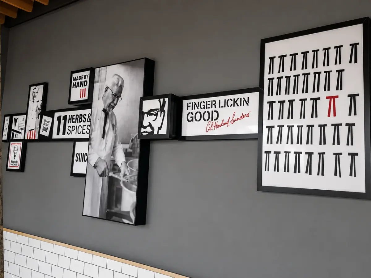Framed wall graphics in a KFC restaurant interior