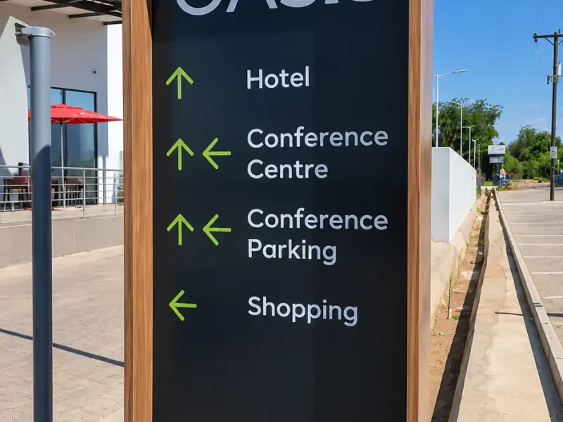 Oasis directory totem listing hotel, conference centre and shopping