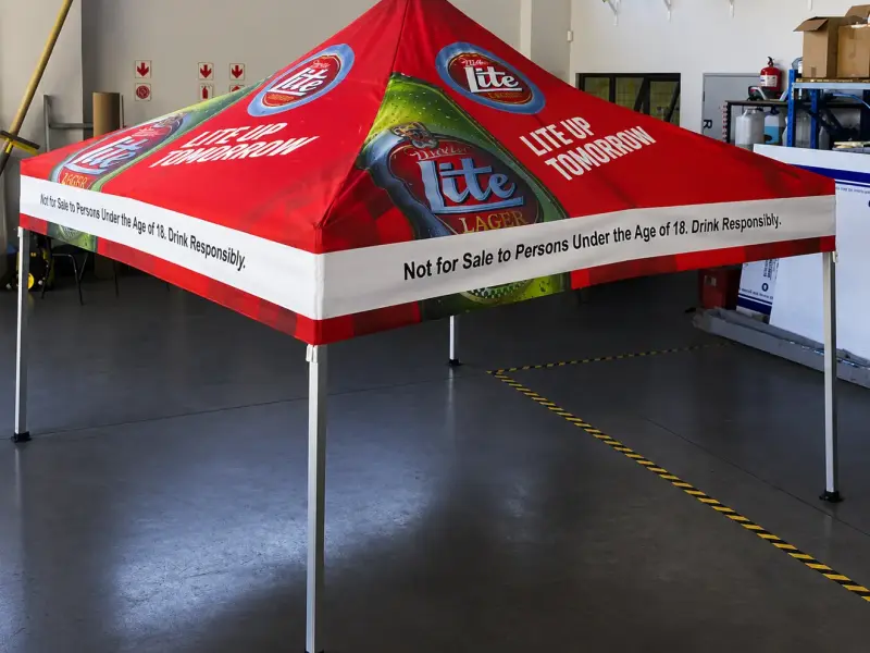 Castle Lite branded gazebo with printed canopy